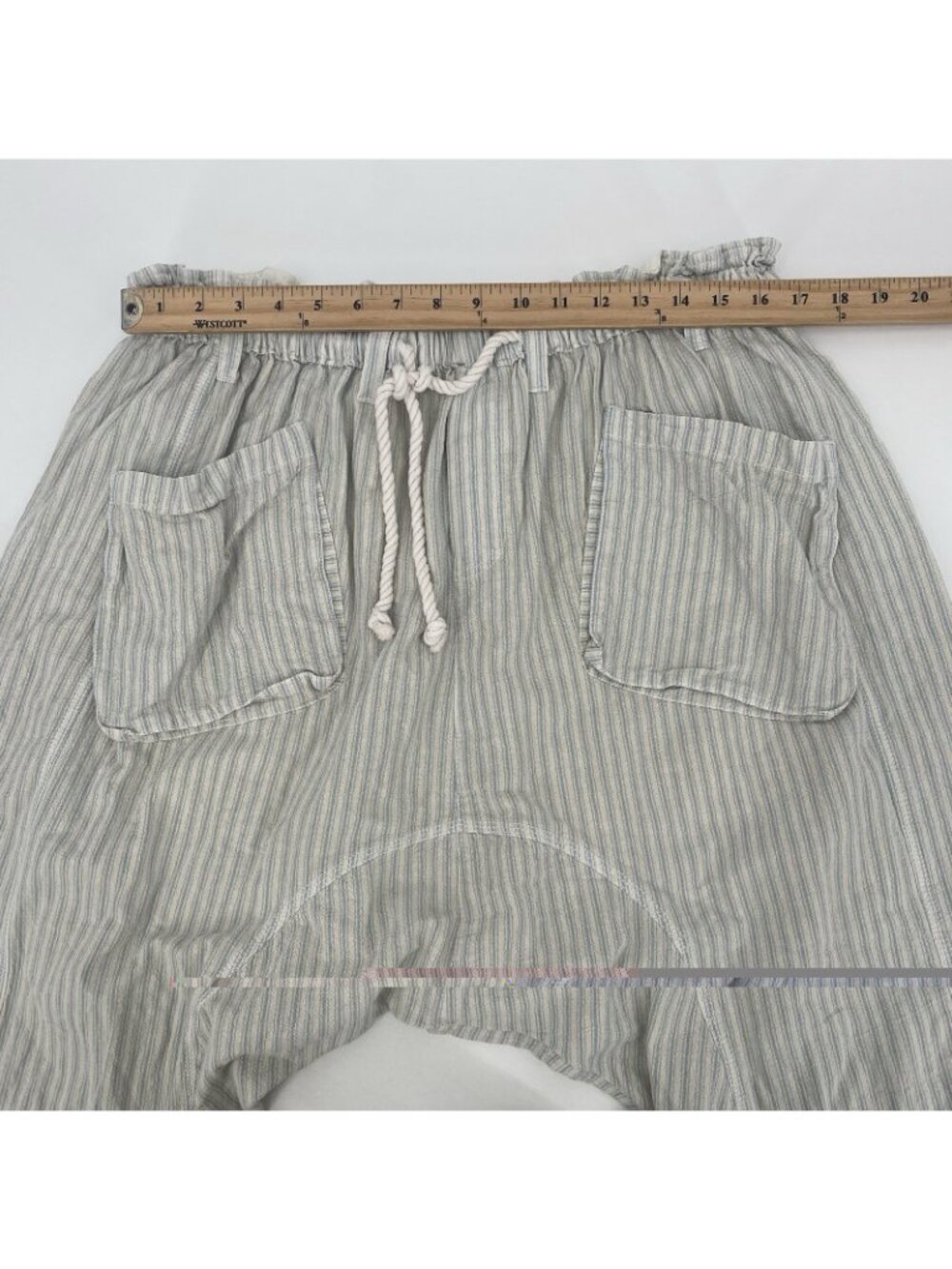 Free People Small Runyon Sky Blue Stripe Oversized Drawstring Harem Pants STAIN - Picture 5 of 16